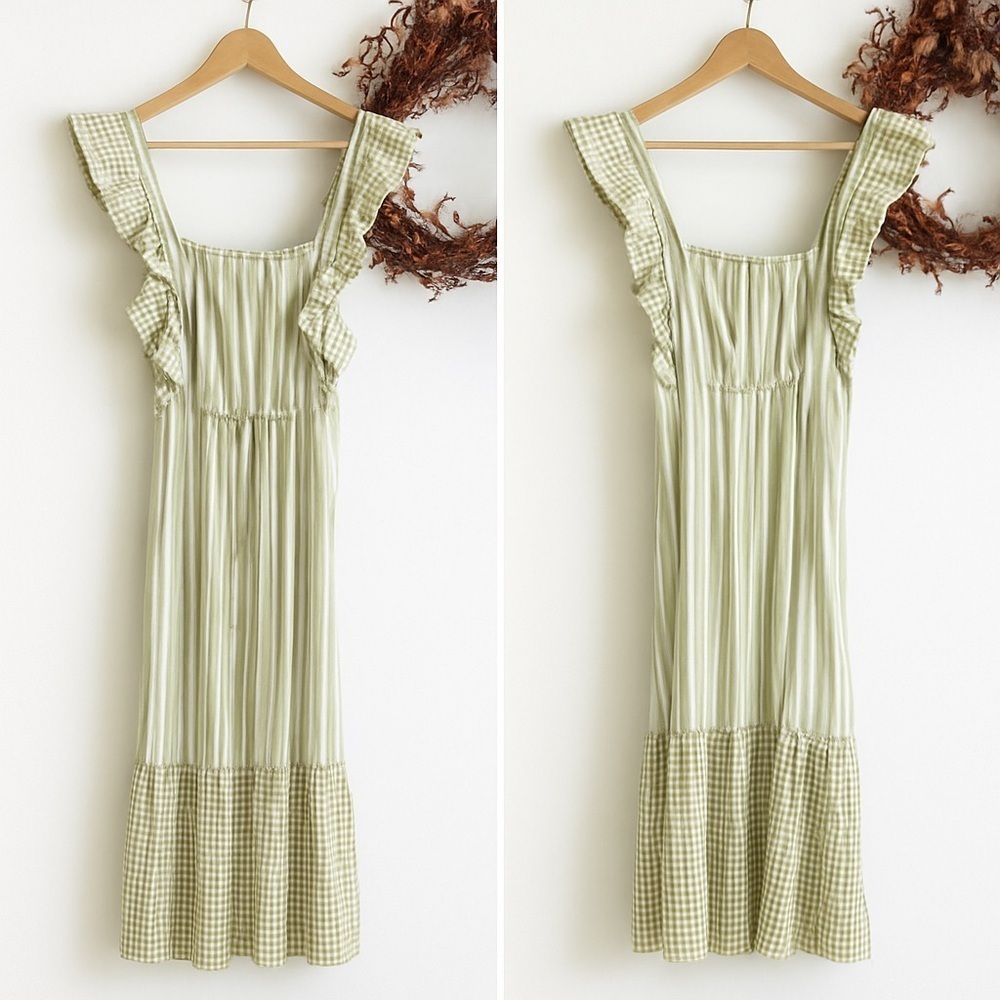 DIP  Womens Maxi Gingham Cottage Praire Core Dress XTRA-LARGE White Green